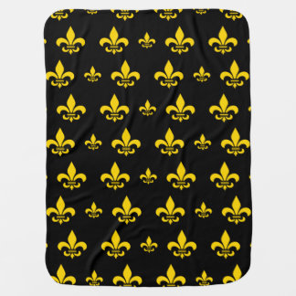 Black and Gold Fleur de Lis Pattern Baby Blanket