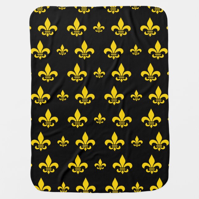 Black and Gold Fleur de Lis Pattern Baby Blanket (Front)