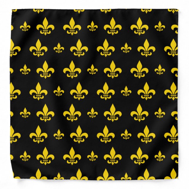 Black and Gold Fleur de Lis Pattern Bandana (Front)