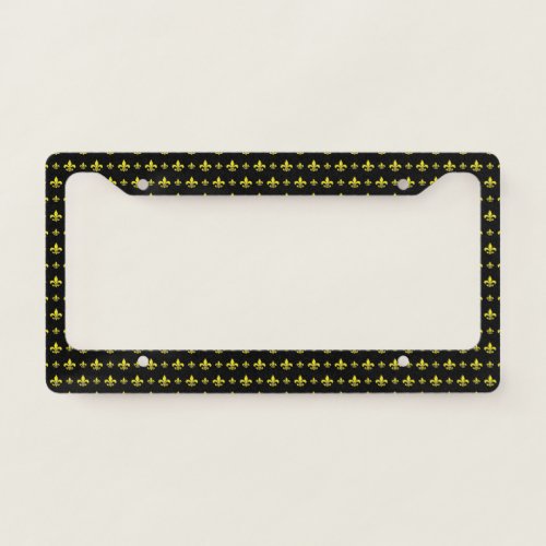 Black and Gold Fleur de Lis Pattern License Plate Frame