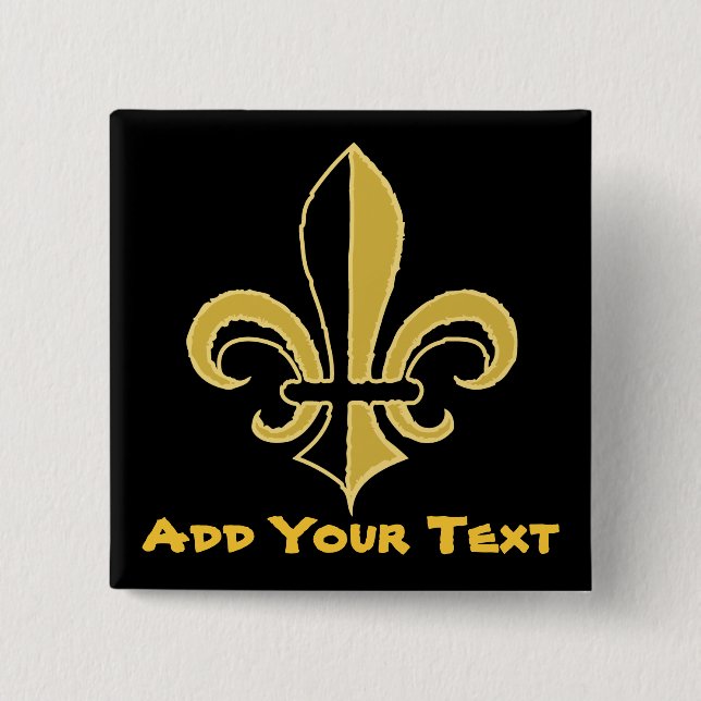 Black and Gold Fleur de lis Pinback Button (Front)