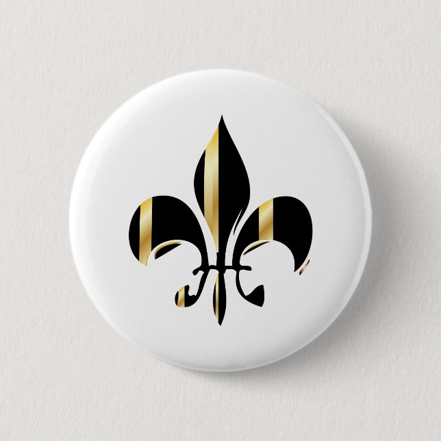 Black and Gold Fleur de Lis Pinback Button (Front)