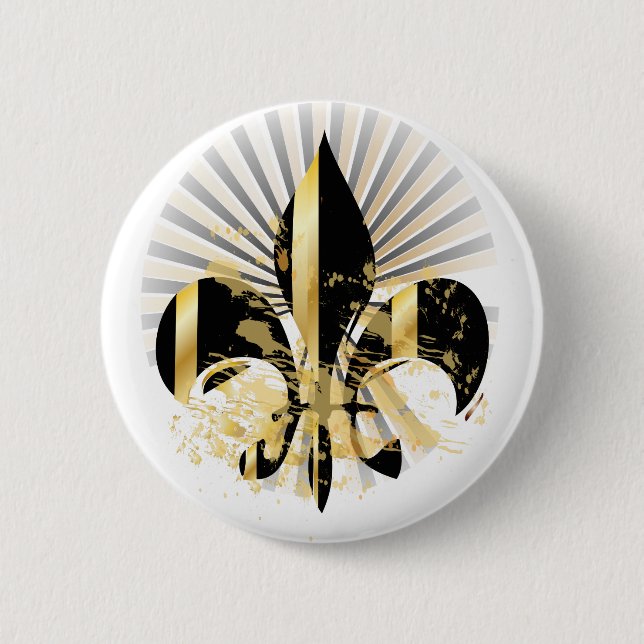 Black and Gold Fleur de Lis Pinback Button (Front)