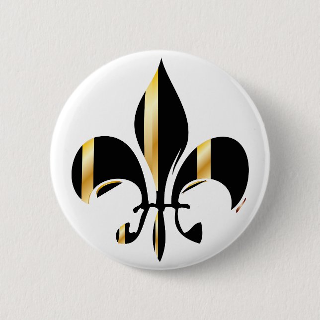 Black and Gold Fleur de Lis Pinback Button (Front)