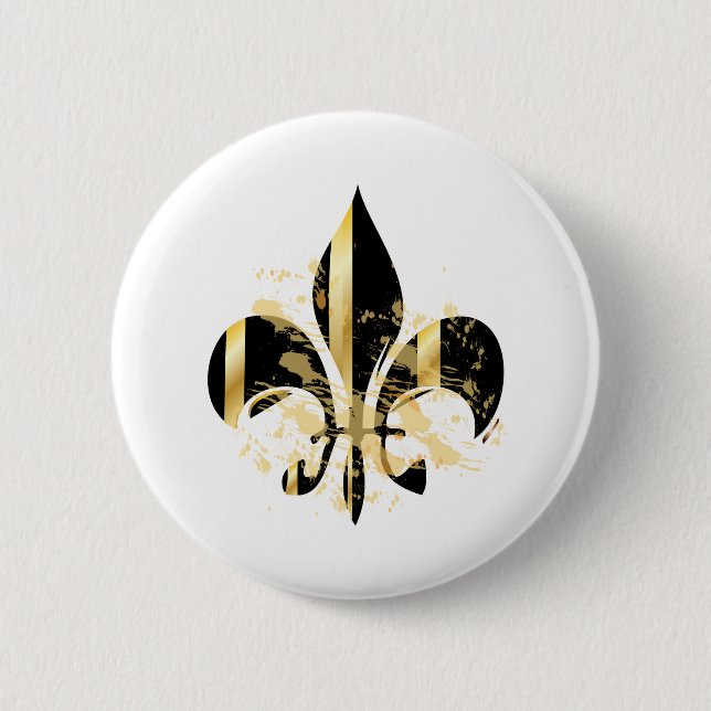Black and Gold Fleur de Lis Pinback Button (Front)