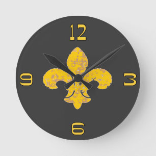 Black and Gold Fleur De Lis Round Clock