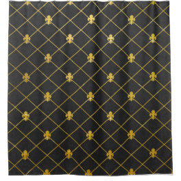 Black and Gold. Fleur de Lis. Shower Curtain