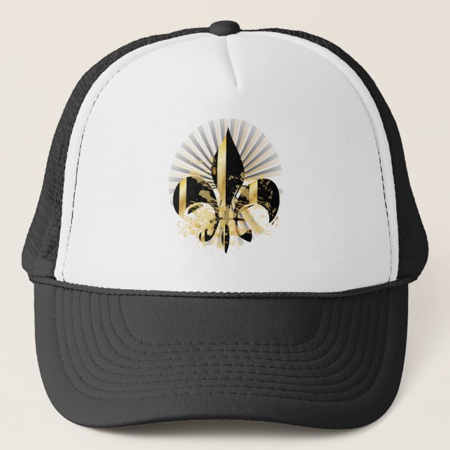 Black and Gold Fleur de Lis Trucker Hat (Front)