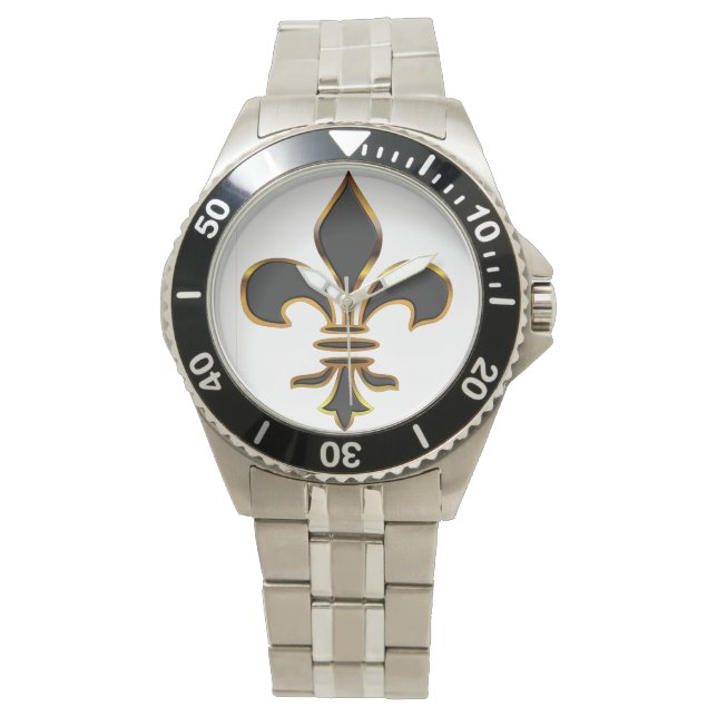 Black and Gold Fleur-de-lis Watch (Front)