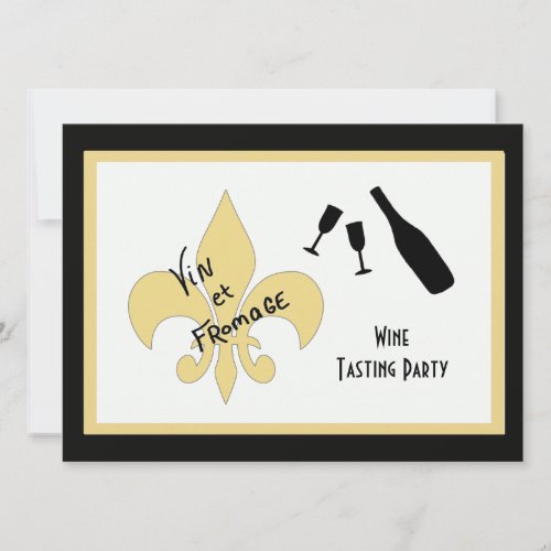 Black and Gold Fleur de Lis Wine Tasting Invites