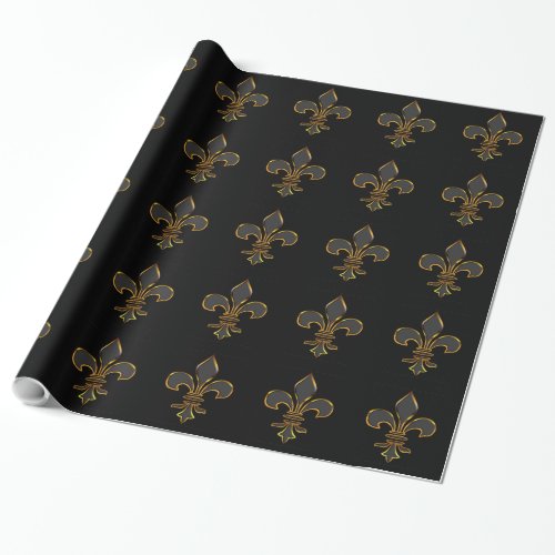 Black and Gold Fleur_de_lis Wrapping Paper