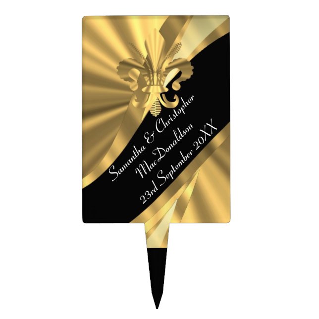 Black and gold fleur de lys cake topper (Front)