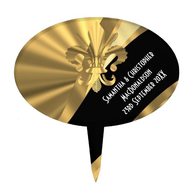 Black and gold fleur de lys cake topper (Front)