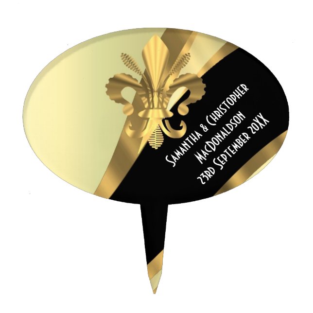 Black and gold fleur de lys cake topper (Front)