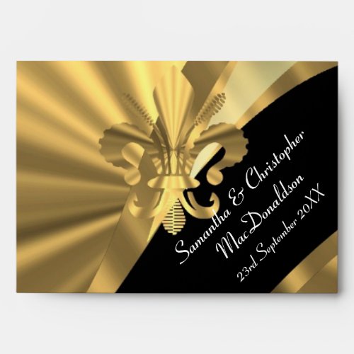 Black and gold fleur de lys envelope