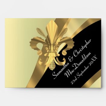 Black And Gold Fleur De Lys Envelope by personalized_wedding at Zazzle