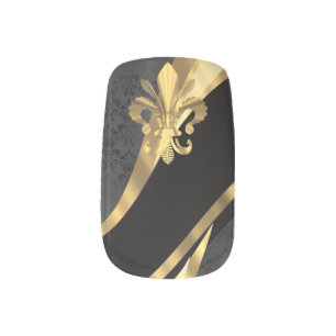 Black and gold  fleur de lys minx nail wraps