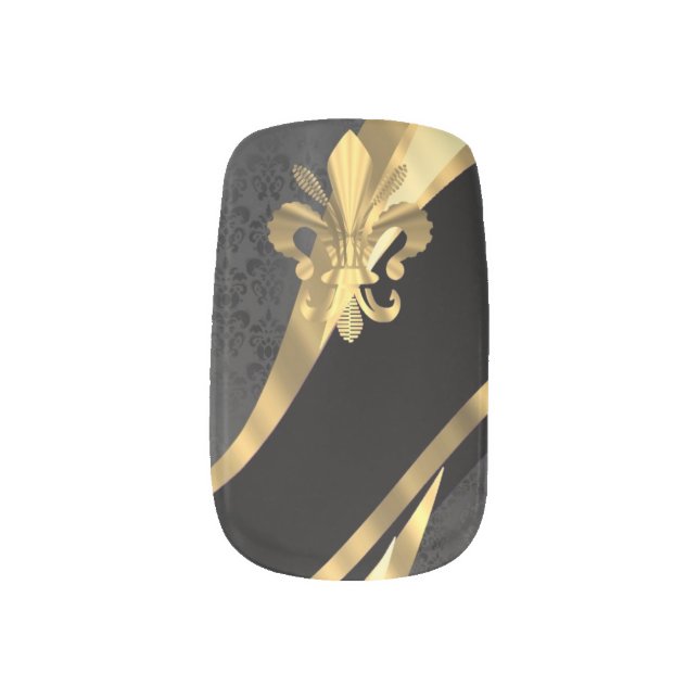 Black and gold  fleur de lys minx nail wraps (Left Thumb)