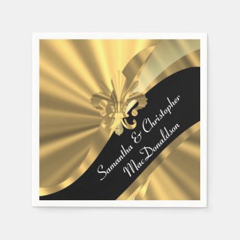 Black And Gold Fleur De Lys Napkins by personalized_wedding at Zazzle