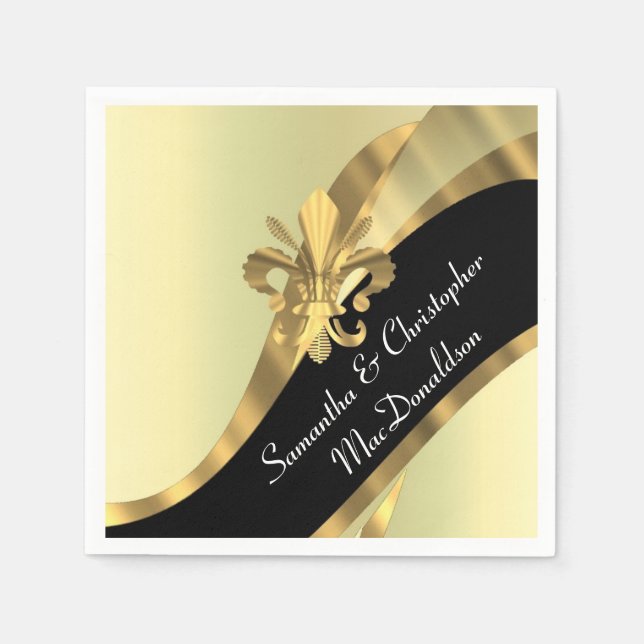 Black and gold fleur de lys napkins (Front)