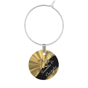 Black and gold fleur de lys wine glass charm