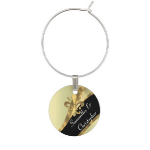 Black and gold fleur de lys wine glass charm