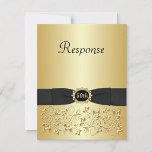 Black and Gold Floral 50th RSVP Card