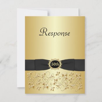 Black And Gold Floral 50th Rsvp Card by NiteOwlStudio at Zazzle