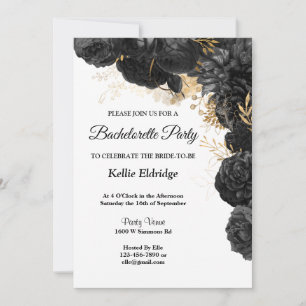 Black And Gold Floral Bachelorette Party Invitation