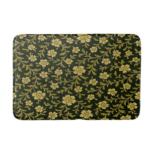 Black and Gold Floral Bath Mat