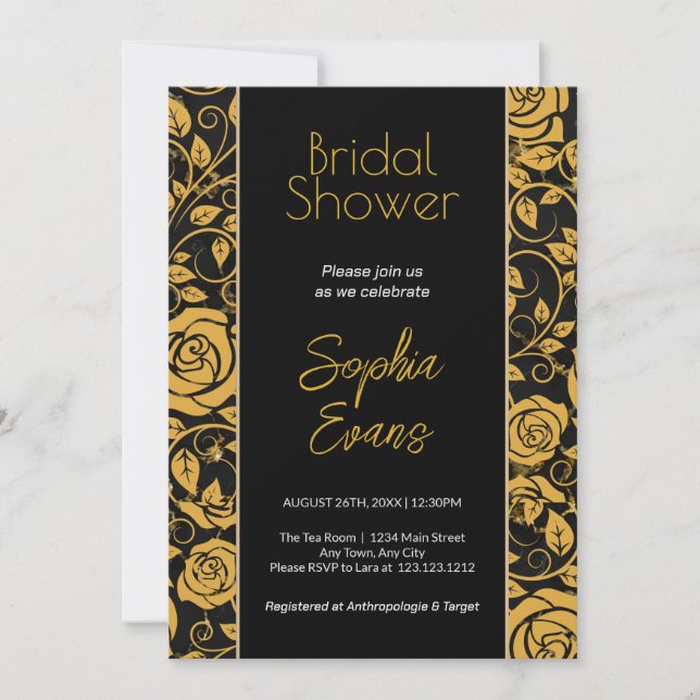 Black and Gold Floral Border Bridal Shower Invitation (Front)