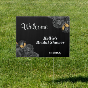 Black And Gold Floral Bridal Shower Welcome Sign
