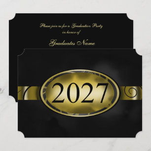 Black and Gold Floral Button 2027 Graduation Party Invitation
