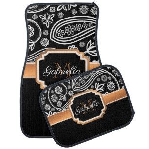 Black and Gold Floral Car Floor Mat