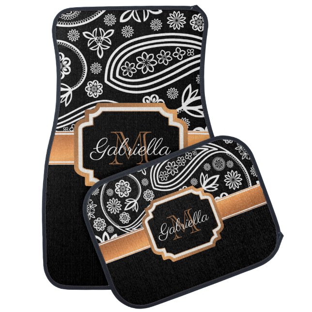 Black and Gold Floral Car Floor Mat (Set)