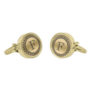 Black And Gold Floral Circle Frame Cufflinks