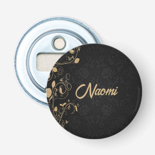Black and gold floral damask bottle opener