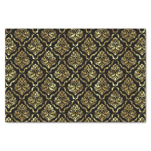 Black and gold floral damask pattern tissue paper