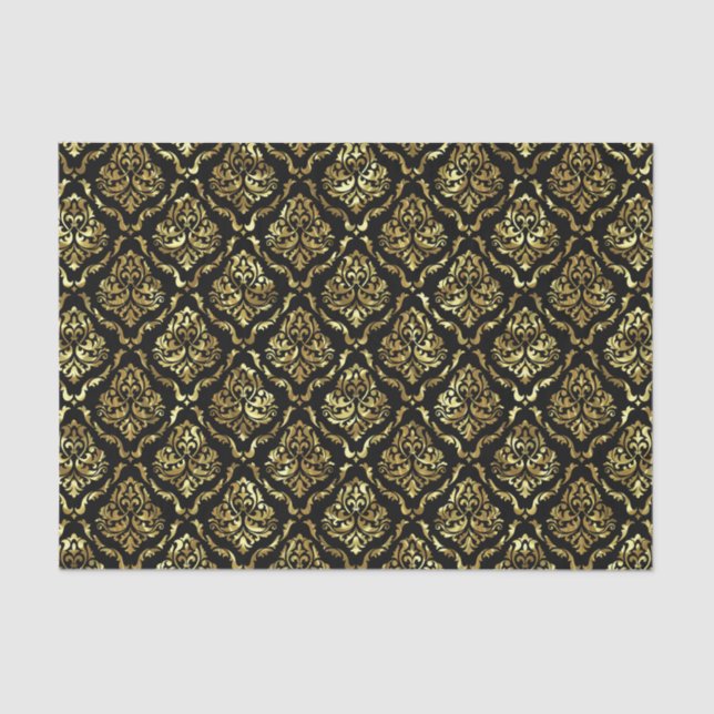 Black and gold floral damask pattern tissue paper (Front)