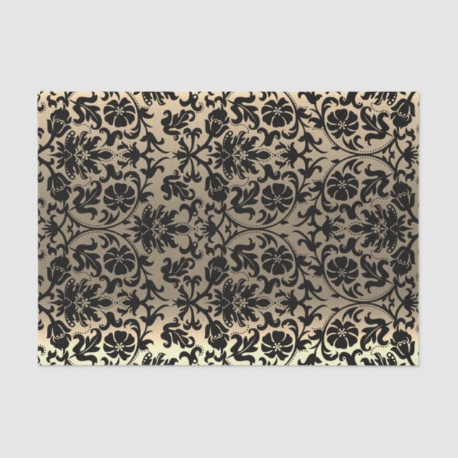 Black and Gold Floral Damask Tissue Paper (Front)