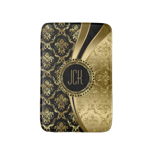Black And Gold Floral Damasks Bath Mat