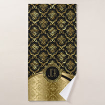 Black And Gold Floral Damasks Bath Towel Set