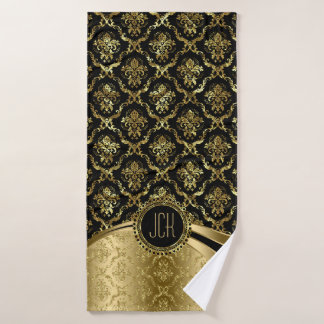 Black And Gold Floral Damasks Bath Towel Set