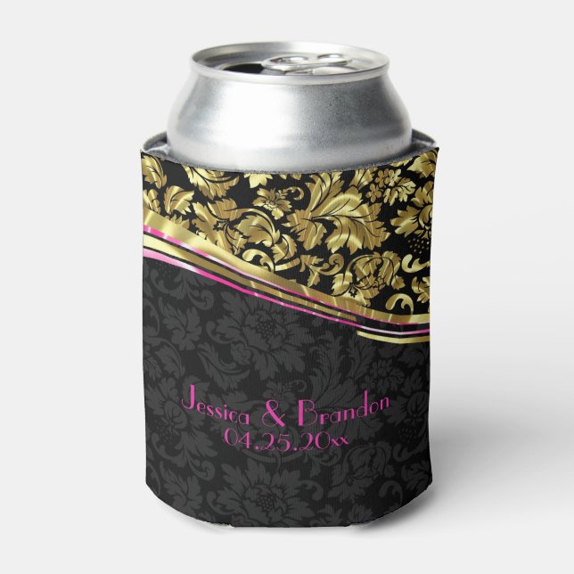 Black And Gold Floral Damasks Can Cooler (Can Front)