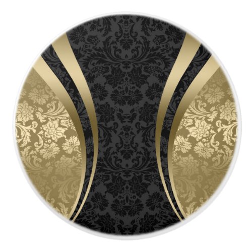 Black And Gold Floral Damasks Pattern Ceramic Knob