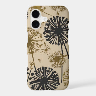 Black and Gold Floral Dandelion Phone Case