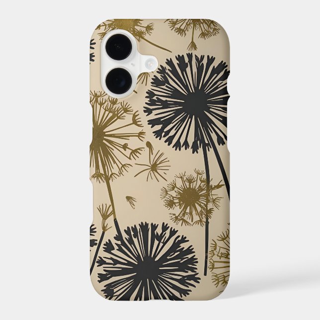 Black and Gold Floral Dandelion Phone Case (Back)