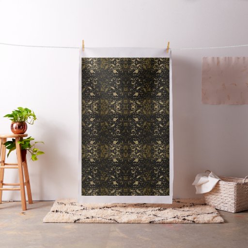 Black And Gold Floral Design Fabric