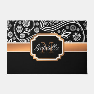 Black and Gold Floral Doormat