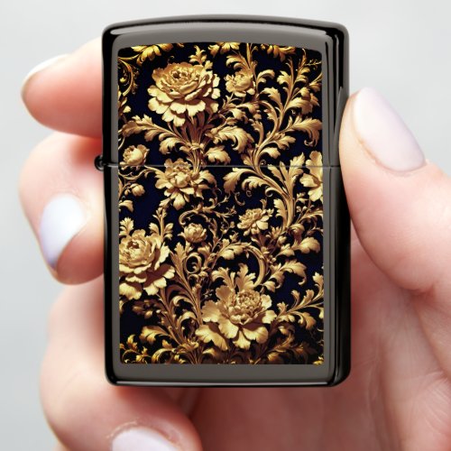  Black and Gold Floral Flemish Baroque  Zippo Lighter